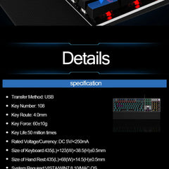 AULA F2088 Mechanical Gaming Keyboard with Backlit and Wrist Support