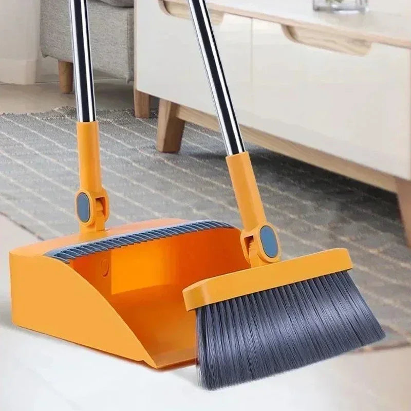 Plastic Broom and Dustpan Set with Hair Scraper