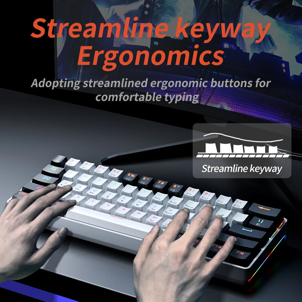 MK61 Mini Wired Mechanical Gaming Keyboard with Hot-Swappable Switches