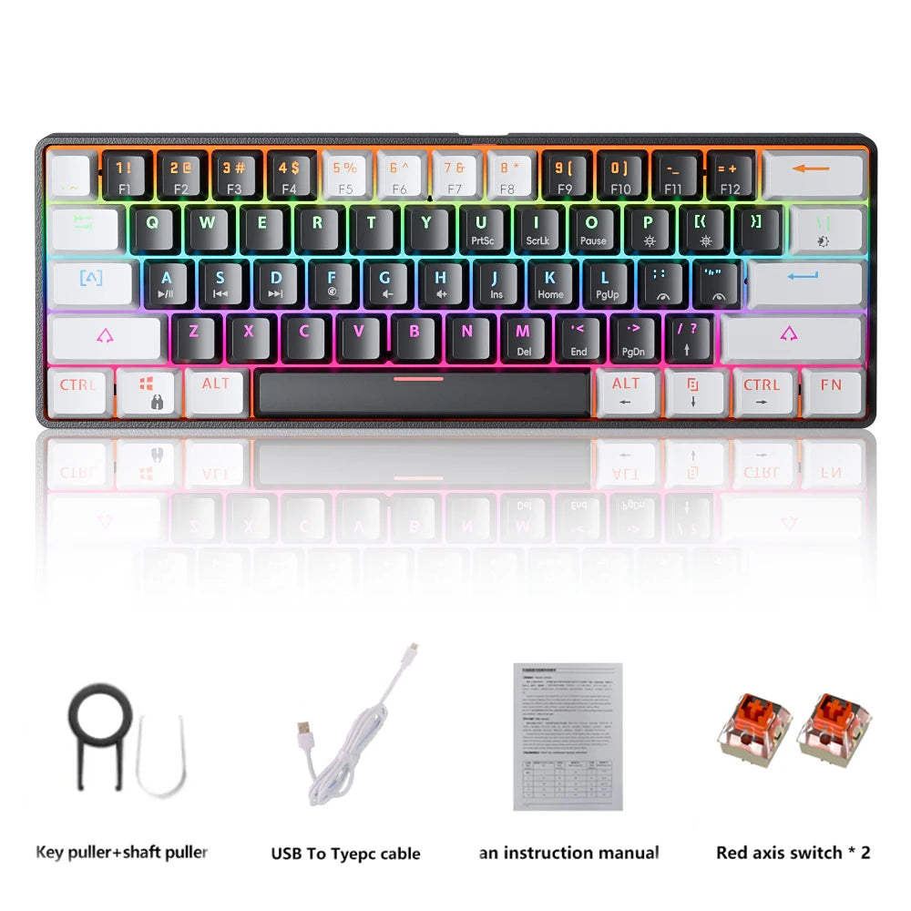 MK61 Mini Wired Mechanical Gaming Keyboard with Hot-Swappable Switches