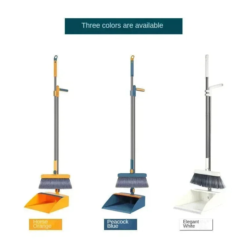 Plastic Broom and Dustpan Set with Hair Scraper