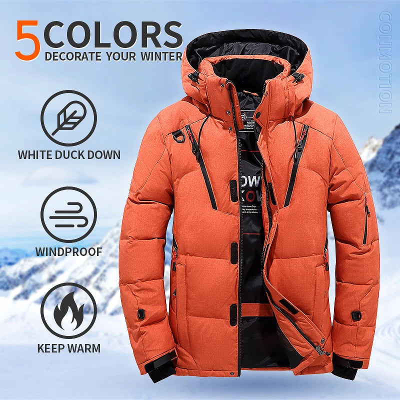 UltraWarm Men's White Duck Down Winter Jacket with Detachable Hood