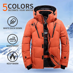 UltraWarm Men's White Duck Down Winter Jacket with Detachable Hood