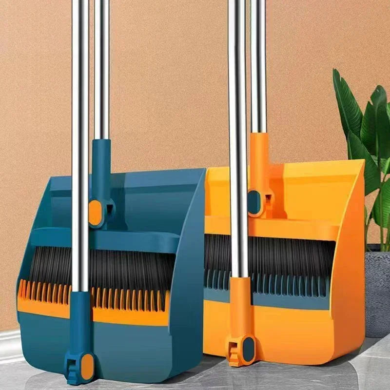 Plastic Broom and Dustpan Set with Hair Scraper