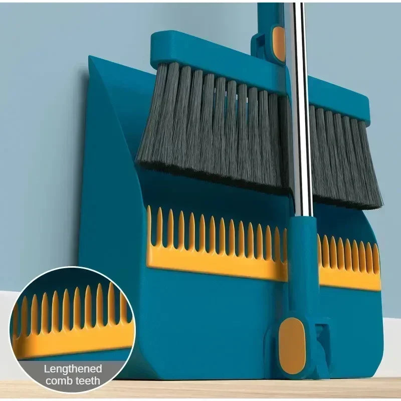 Plastic Broom and Dustpan Set with Hair Scraper