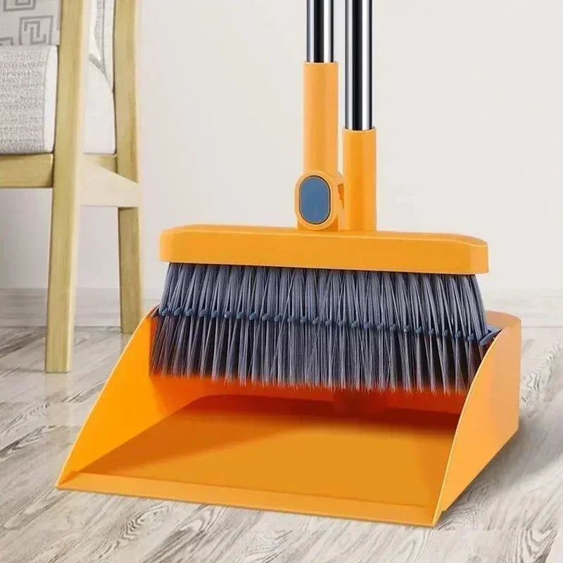 Plastic Broom and Dustpan Set with Hair Scraper