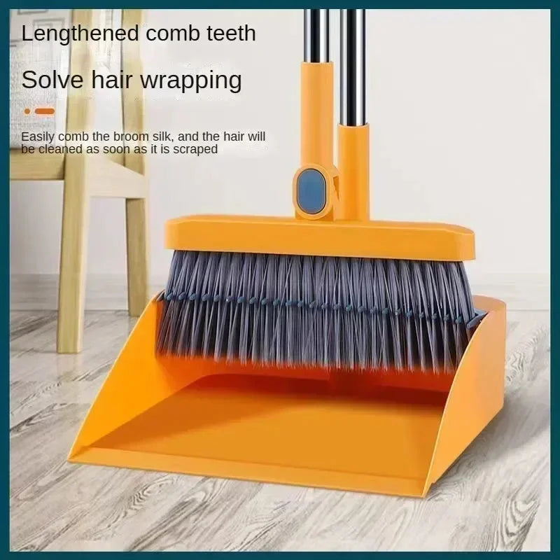 Plastic Broom and Dustpan Set with Hair Scraper