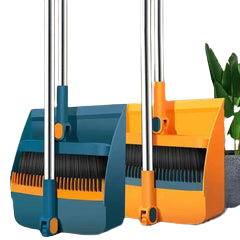 Plastic Broom and Dustpan Set with Hair Scraper